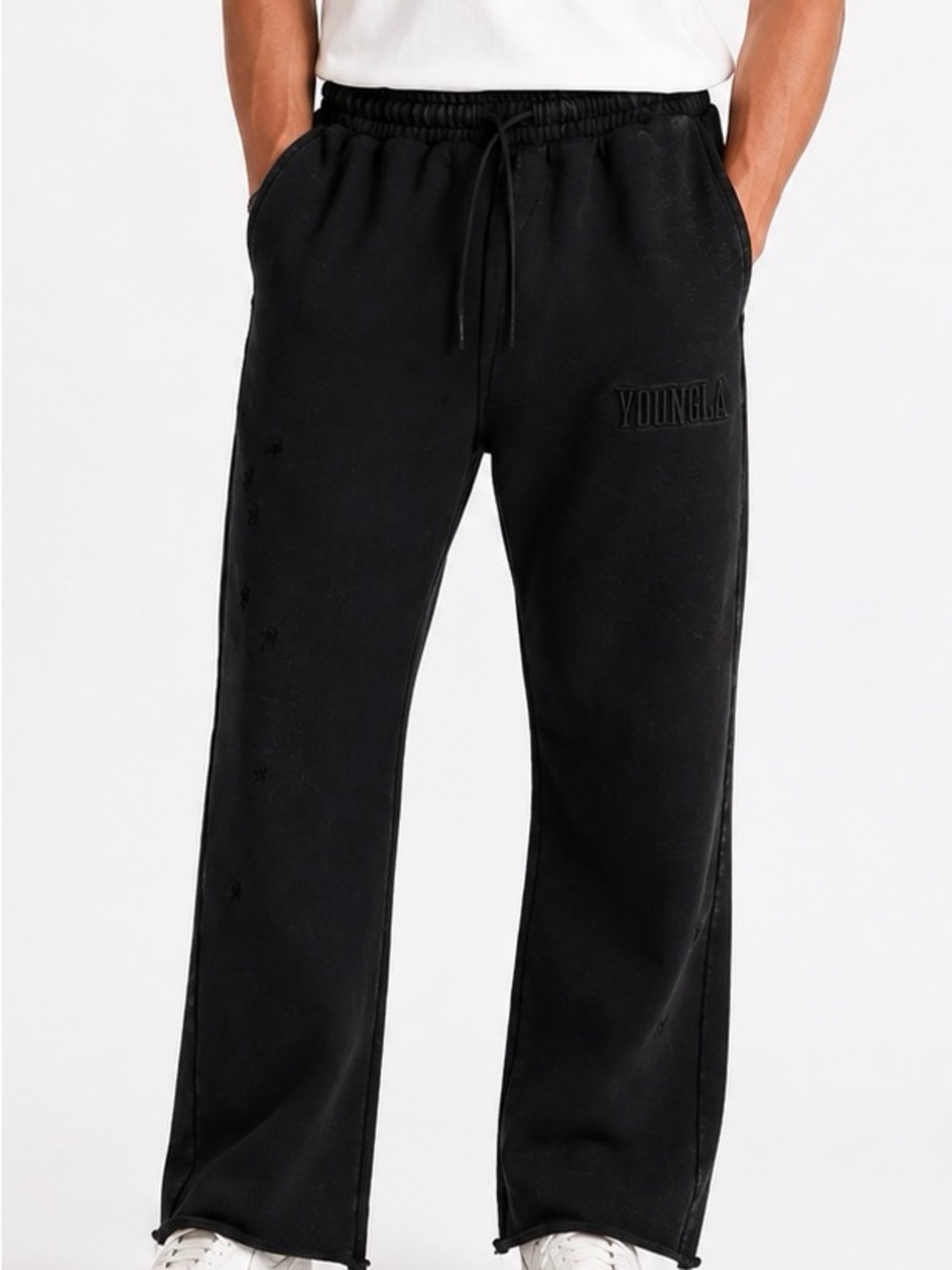 YoungLA Men Flare Sweats Black Wash Size S Y2K Indie Sleaze